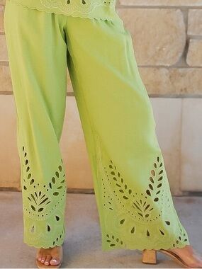 Needii Lime Eyelet Wide-Leg Pant